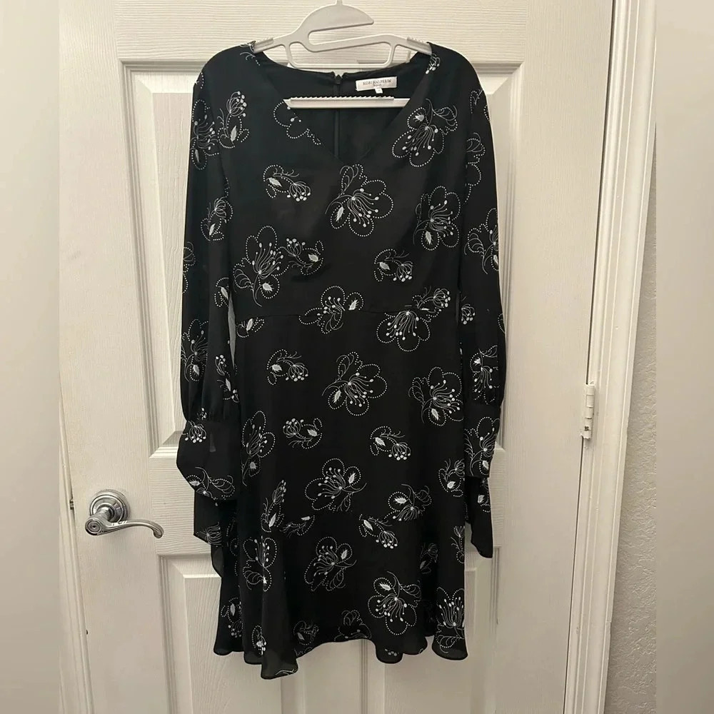 Kobi Halperin Printed Pattern Dress With Bow Tie Sleeves In Black White Sz 6